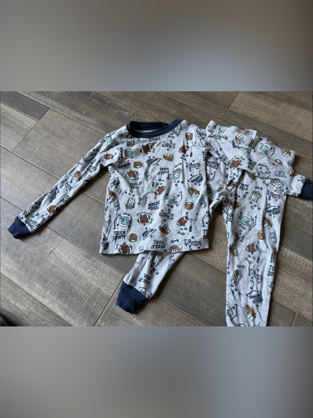 Toddler Football Print Pajama Set - Heather Gray with Navy Trim